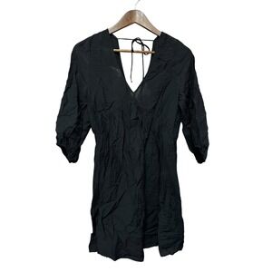 H&M Mini Dress Black V Neck Tie Back 3/4 Sleeve Womens Size‎ XS